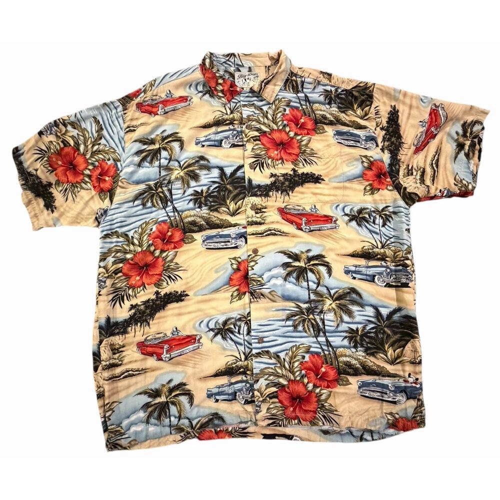VINTAGE Y2K BIG DOGS CAR DOG FLORAL PALM TREE HUT HAWAIIAN SHIRT XL‎